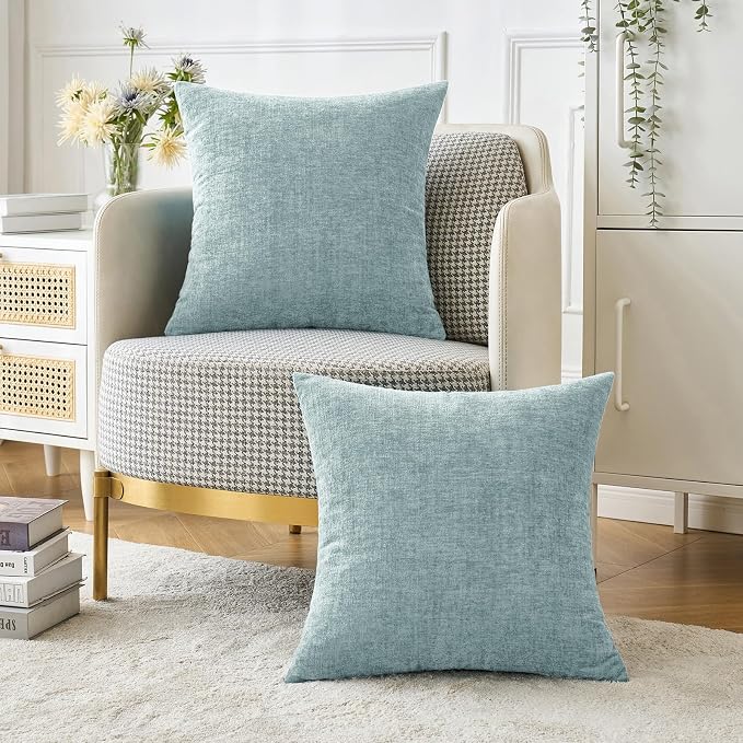 MIULEE Pack of 2 Light Blue Throw Pillow Covers 18x18 Inch Soft Chenille Pillow - Image 5