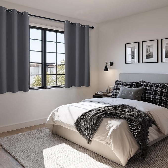 Short Blackout Curtains for Bedroom Dark Grey 38 x 45 Inch 2 Panels | Thermal - Image 6
