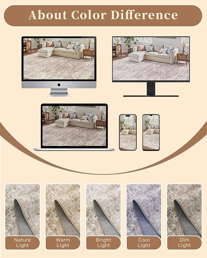 Madane 5x7 Area Rugs for Living Room, Washable Vintage Natural Rug - Image 8