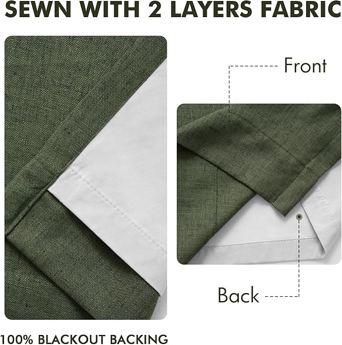 MIULEE Olive Green Pinch Pleated 100% Blackout Linen Curtains 40x90 Inches | - Image 5