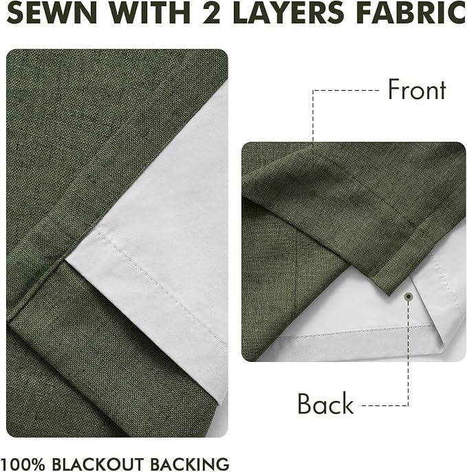 MIULEE Olive Green Pinch Pleated 100% Blackout Linen Curtains 40x108 Inches | - Image 5