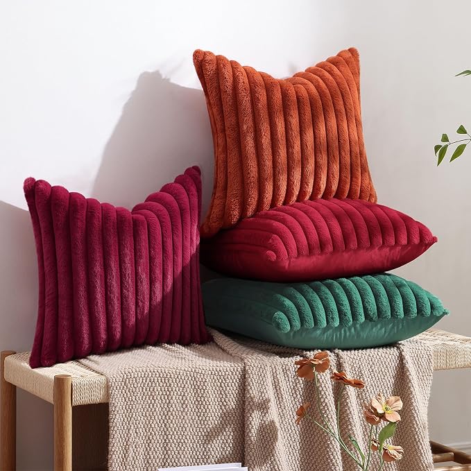 decorUhome Fall Faux Fur Throw Pillow Covers 18x18 Set of 2 Red | Decorative - Image 5
