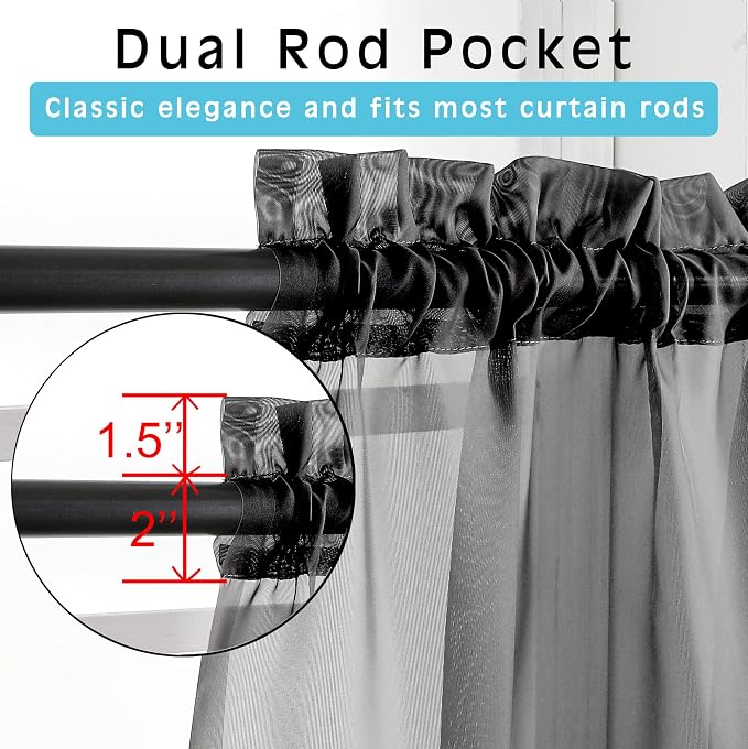 45 Inches Length Black Sheer Curtains - Image 2