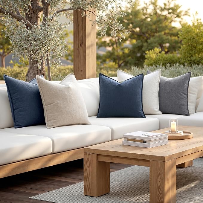 MIULEE Decorative Linen Pillow Covers 18x18 Inch Indigo Blue | Boho Farmhouse​ - Image 6