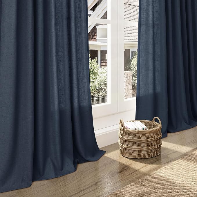 Nanspring Vintage Blue Linen Curtains 102 Inches Long Rod Pocket Back Tab - Image 6