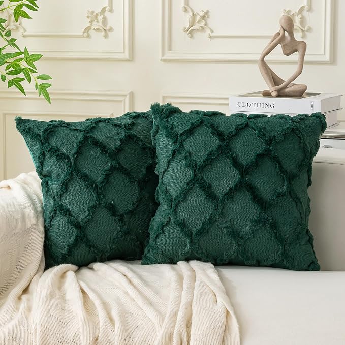 Set of 2 Soft Moroccan Throw Pillow Covers 24x24 Inch Plush Boho Decorative by Cozoomy