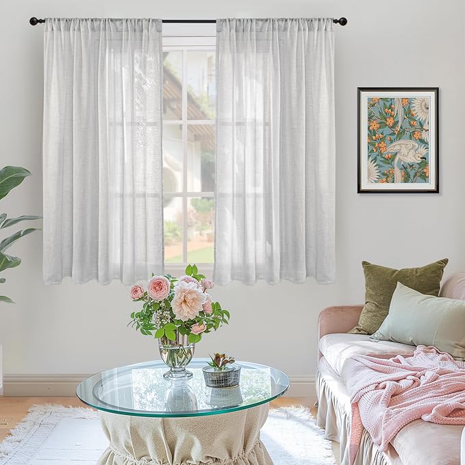 BGment Light Grey Linen Curtains 45 Inch Length - Image 2