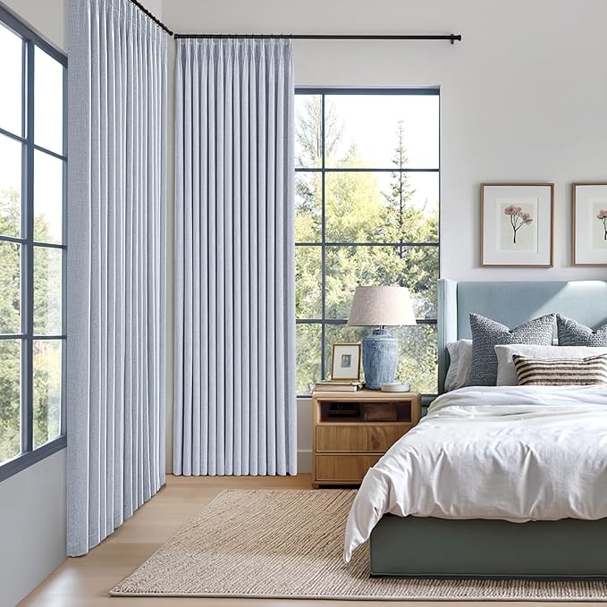 MIULEE Chambray Blue Pinch Pleated 100% Blackout Curtains 40x90 Inches | Room - Image 2