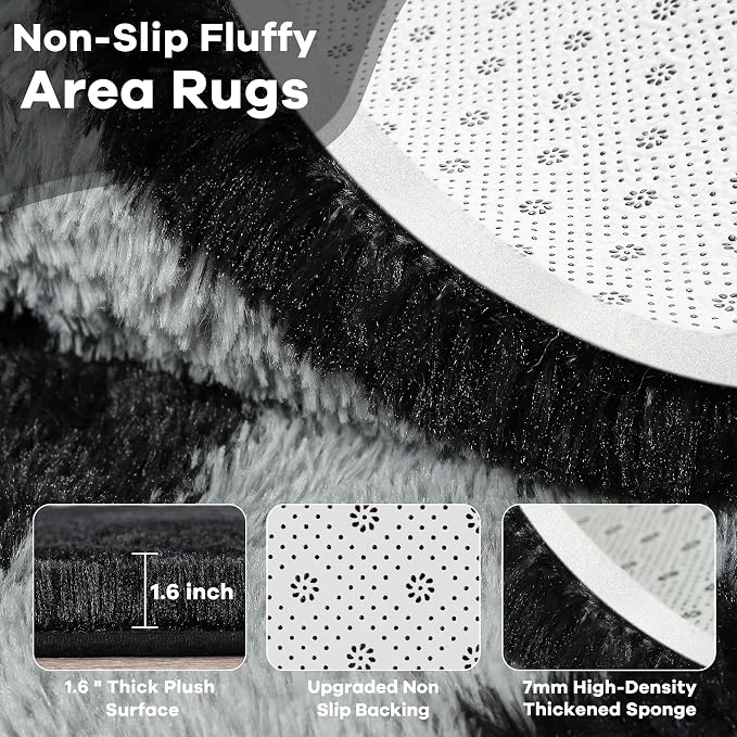 6x9 Large Black and Grey Fluffy Area Rug Non-Slip - Image 4