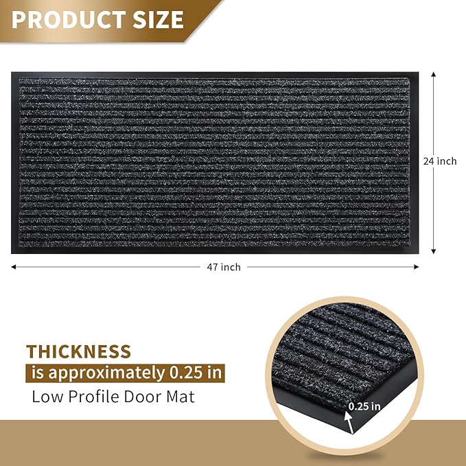 Yimobra Front Door Mat Outdoor Indoor Entrance, 100% Waterproof All-Season All Weather Doormat, Welcome Matt Outside Entry, Non Slip, Low Profile, Heavy Duty Patio Porch Floor Mats,47 x 24,Black Grey