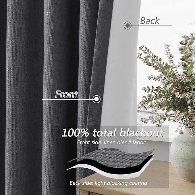 Guken 100% Blackout Curtains 96 Inch Length 2 Panels Set - Image 4