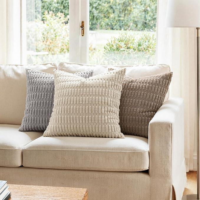 MIULEE Corduroy Decorative Throw Pillow Covers 20x20 Light Grey Pack of 2 | - Image 2