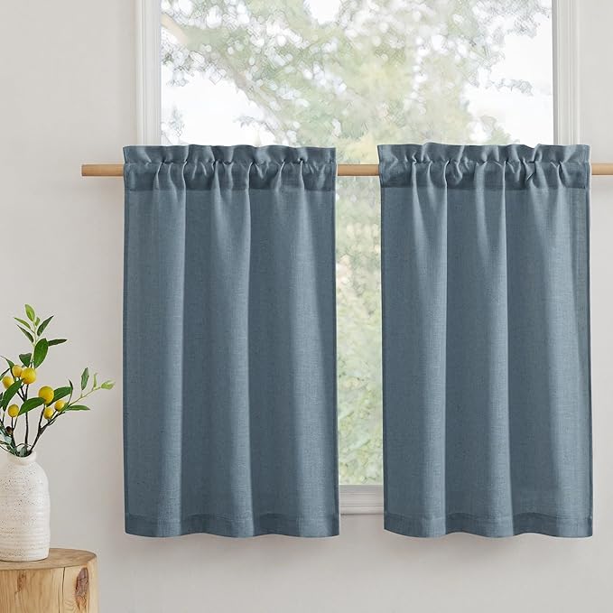 RYB HOME Kitchen Curtains, 30 inches Long Linen Rod Pocket Semi Sheer Cuartins by RYBHOME