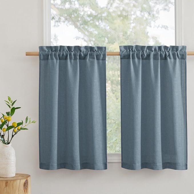 RYB HOME Bathroom Curtains Over Sink 36 inches Length, Linen Blend Semi Sheer by RYBHOME