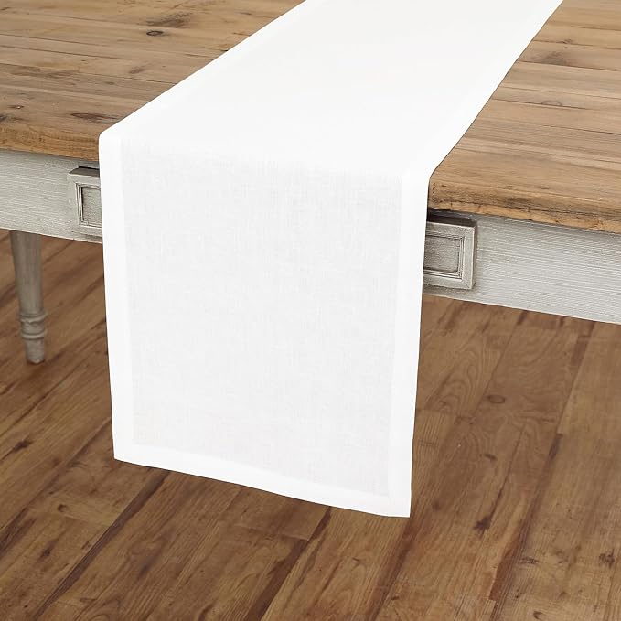 Solino Home Linen White Table Runner 144 Inches Long - 100% Pure Linen Extra Long Table Runner 14 x 144 Inch for Fall, Autumn, Halloween, Thanksgiving - Fete