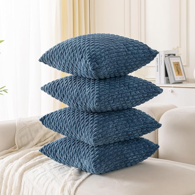 Set of 4 Blue Decorative Throw Pillow Covers 26x26 Inch Corduroy Pillow Covers - Image 7