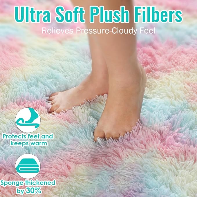 Rainbow Runner Rugs for Girls Bedroom Plush Fluffy Hallway Rug 2x6 Ft | Kawaii - Image 5