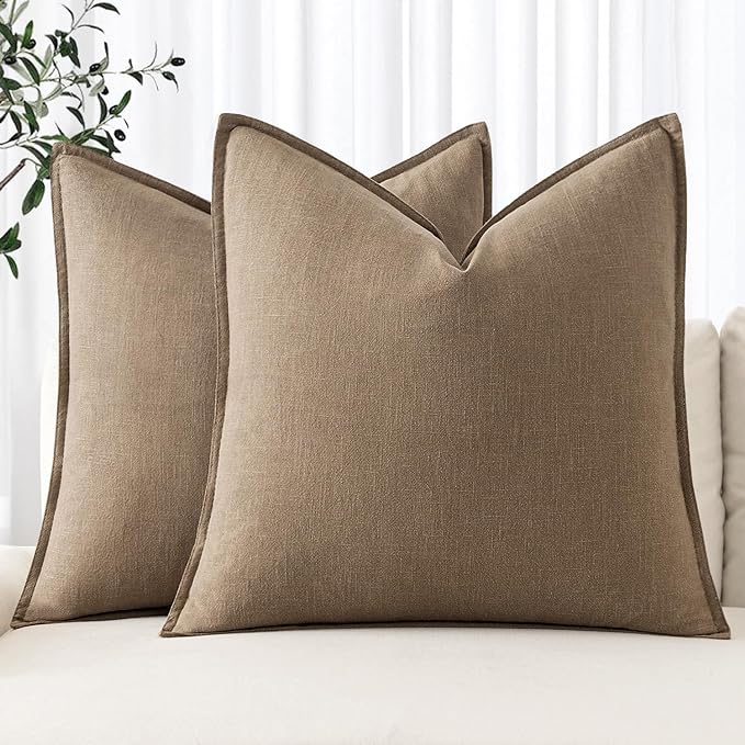 MIULEE Decorative Linen Euro Sham Pillow Covers 24x24 Khaki | Boho Farmhouse​ by MIULEE