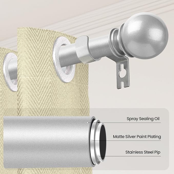 Silver Curtain Rods for Windows 48 to 84 or 88 Inches Max - Image 2