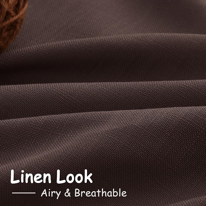 Coffee Linen Curtains for Living Room Back Tab Rod Pocket Semi Sheer Curtain 63 - Image 5