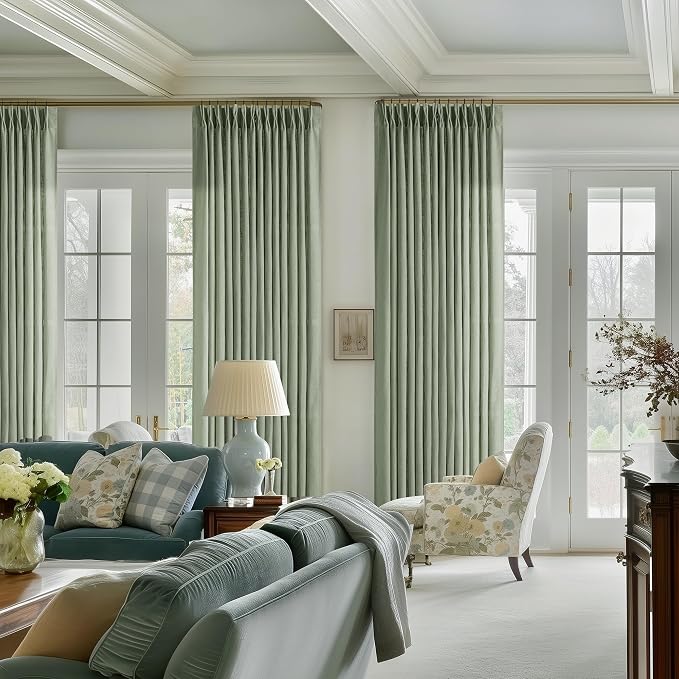 Pinch Pleated Sage Green Thick Linen Curtains 96 Inch Length 2 Panels Set | - Image 7