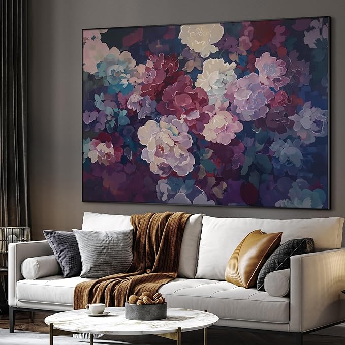 SIGNWIN 60"x72" Extra Large Framed Wall Art Bold Peony Bloom in Colorful Impressionist Style, Lush Floral for Home Living Room Bedroom Decor (Frame Assembly Required)
