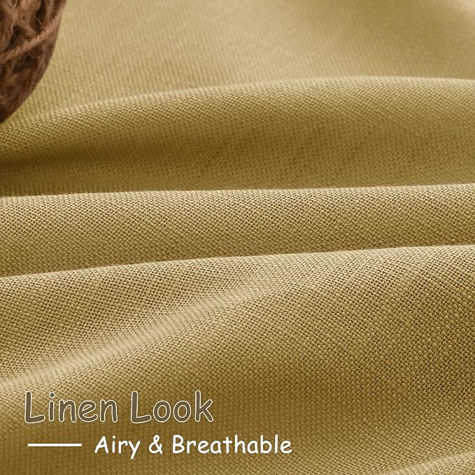 Nanspring Gold Linen Curtains Semi Sheer Gold 96 Inches Long 2 Panels Set - Image 5
