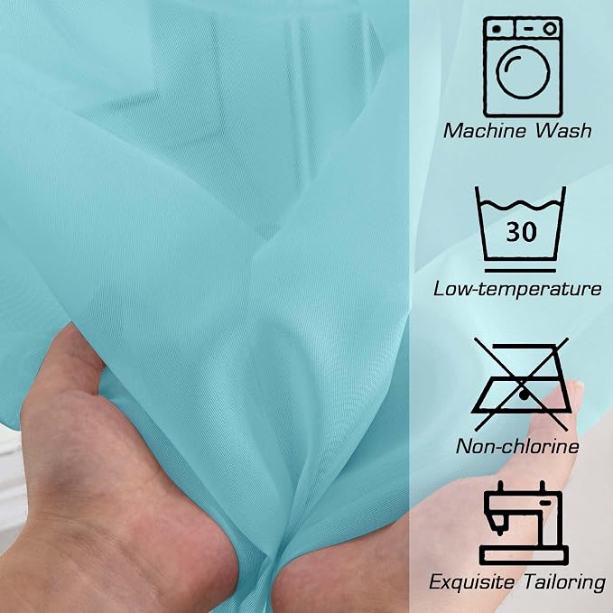 Simplebrand Aqua Sheer Curtains 63 Inch Length 2 Panels, Rod Pocket Solid Color - Image 5