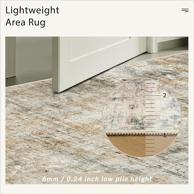 Soalmost Abstract Area Rug 6x9 for Living Room Washable Rugs Orange/Brown | - Image 7