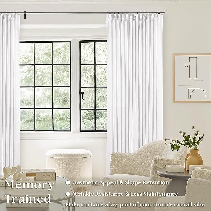 Snow White Linen Pinch Pleated Curtains 84 Inches Long 2 Panels | Textured Linen - Image 2