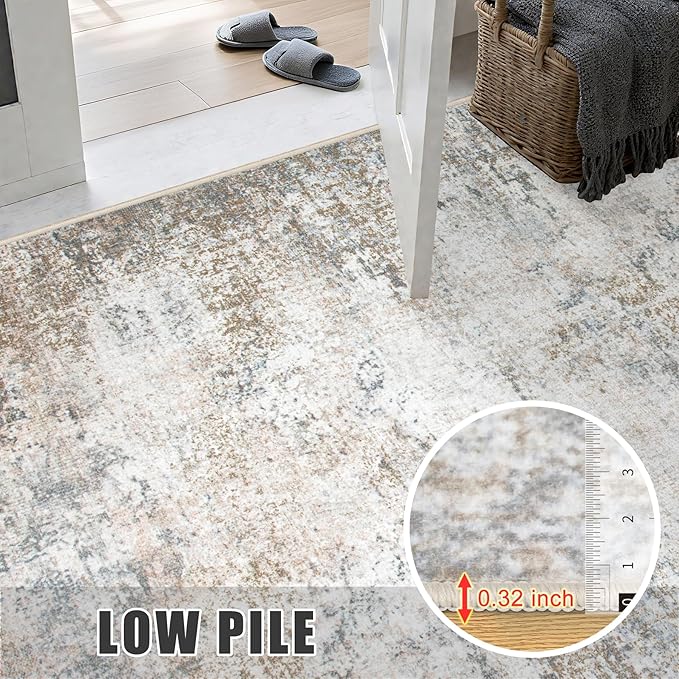 Area Rug Living Room: 3x5 Modern Washable Indoor Soft Carpet Brown | - Image 7