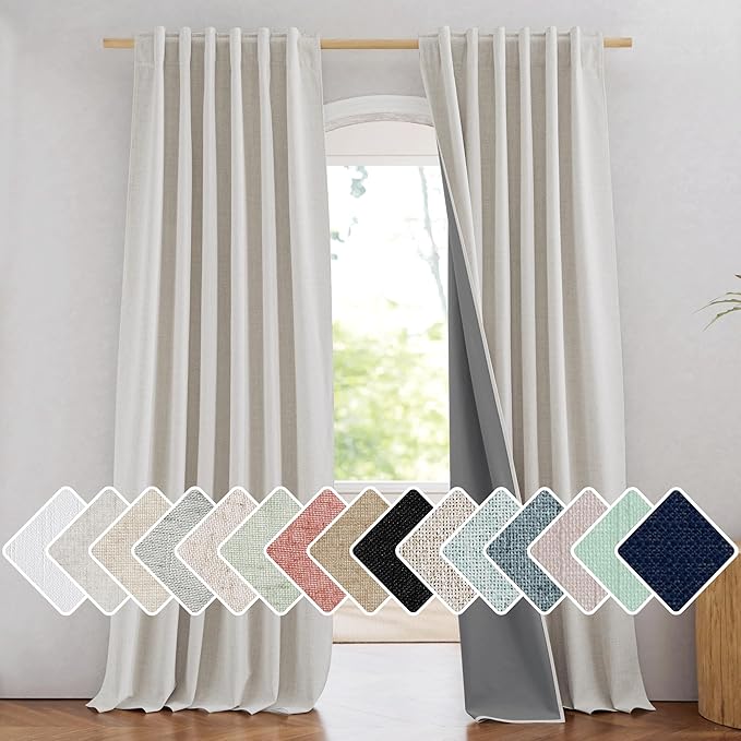 NICETOWN 100% Blackout Linen Curtains 90 inches Length by NICETOWN