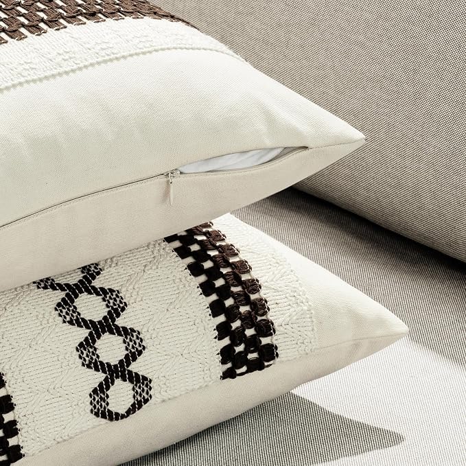MIULEE Set of 2 Dark Brown Boho Decorative Pillow Covers 18x18 Inch Farmhouse - Image 5