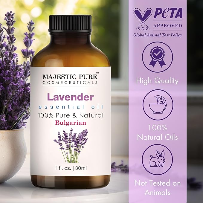 Majestic Pure Lavender Essential Oil with Glass Dropper - 1 Fl Oz - 100% Pure and Natural Lavender Oil - Premium Grade Essential Oils for Diffuser, Aromatherapy, Soap and Candle Making