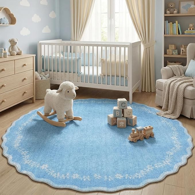 GarveeHome Large Round Rug 8ft Scalloped Washable Circle Living Room Rug | Soft - Image 3