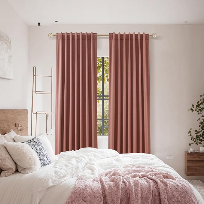 Dusty Rose 100% Blackout Linen Curtains 72 Inch Length 2 Panels Set - Image 8