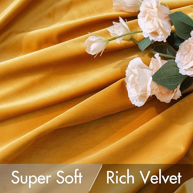 MIULEE Velvet Blackout Curtains 52x63 inches 2 Panels Mustard Yellow | Luxury - Image 4