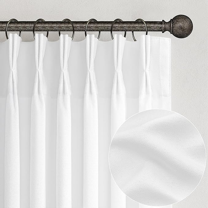 White Linen Sheer Curtains 84 Inches Long 2 Panels, Neutral Textured Pinch by PleatedDrapes