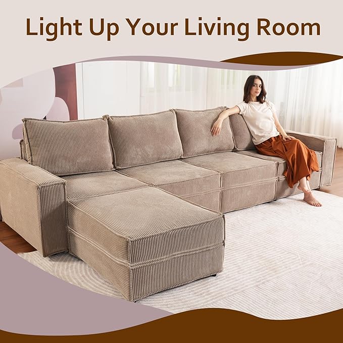 HOOOWOOO Modular Sectional Sofa Couch,Matching Free Combination Cloud Couch Corner Chair(Camel Corduroy)