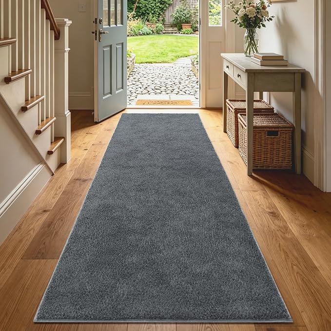 2x8 Dark Grey Solid Runner Rug Washable Non-Slip - Image 2