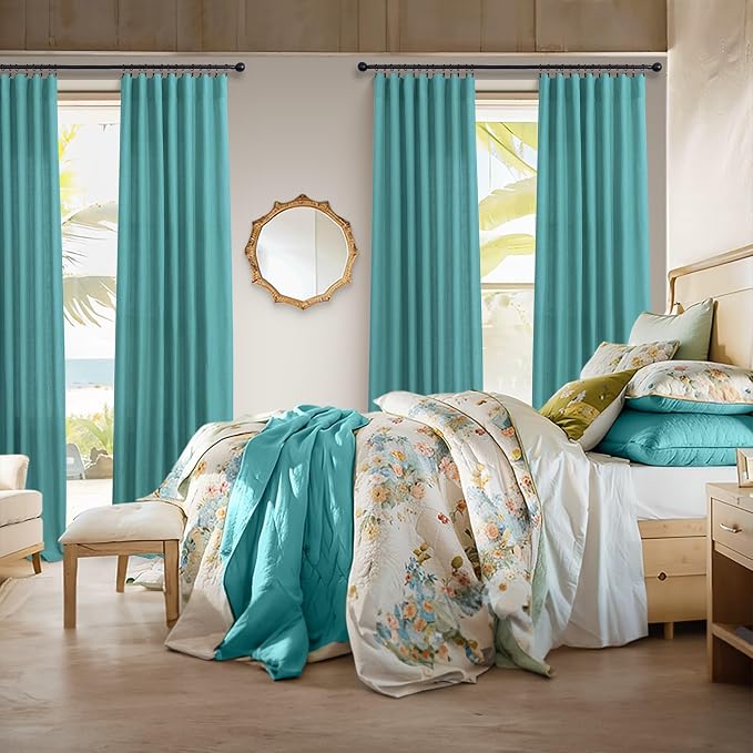 Pitalk Light Filtering Teal Sheer Curtains 108 Inches Long 2 Panels Set - Image 3