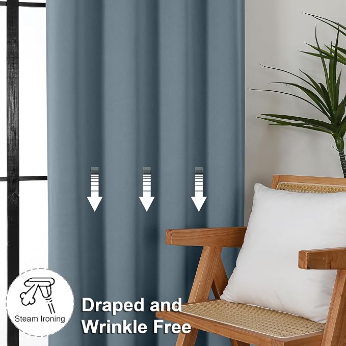 Simplebrand Ava Stone Blue Short 36 Inches Blackout Curtain 2 Panels Set - Image 7
