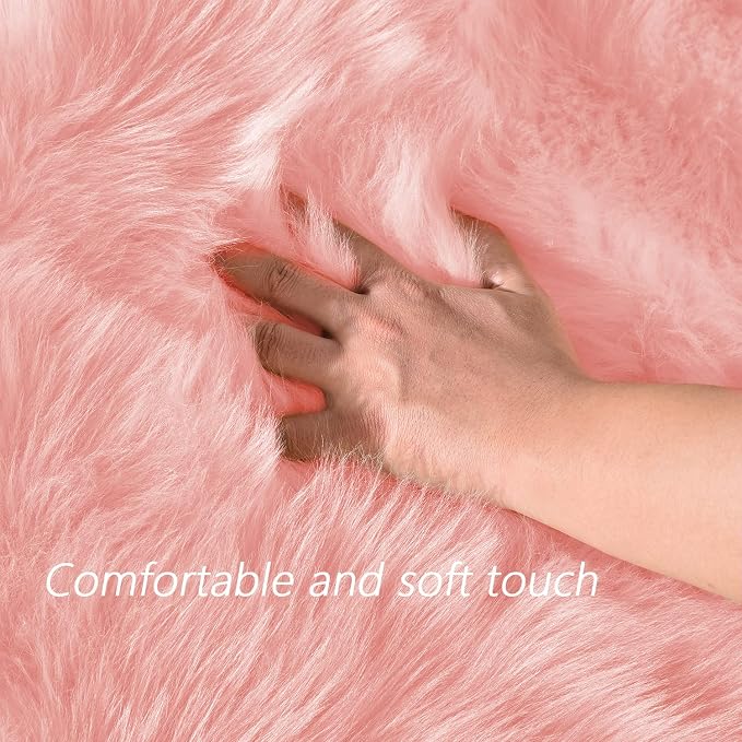 Latepis Round Pink Rug 5ft Faux Fur Sheepskin Circle Rug - Image 4