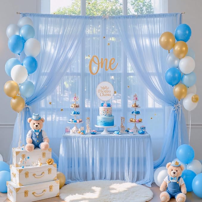 10ft x 12ft Baby Blue Tulle Backdrop Curtain - Image 2