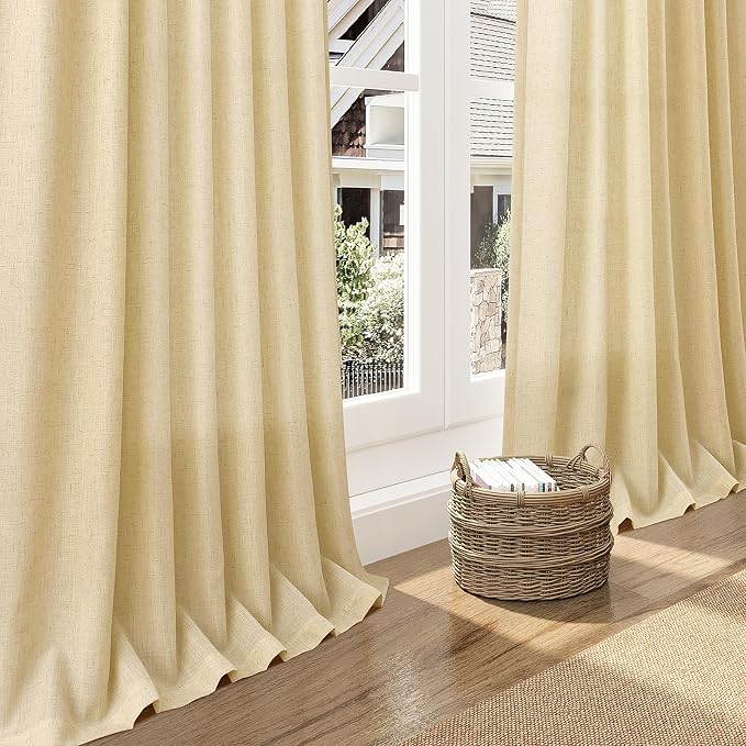 Nanspring Cream Yellow Linen Curtains 84 Inch Length - Image 5