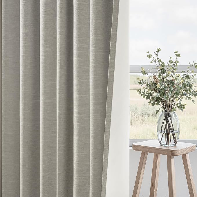 Topfinel 90 Inches Linen Curtains 100% Blackout Curtain - Image 6