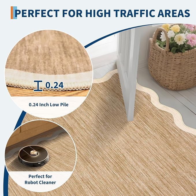 GarveeHome Scalloped Washable Round Rugs 4ft Non-Slip Soft Ultra-Thin | Small - Image 7