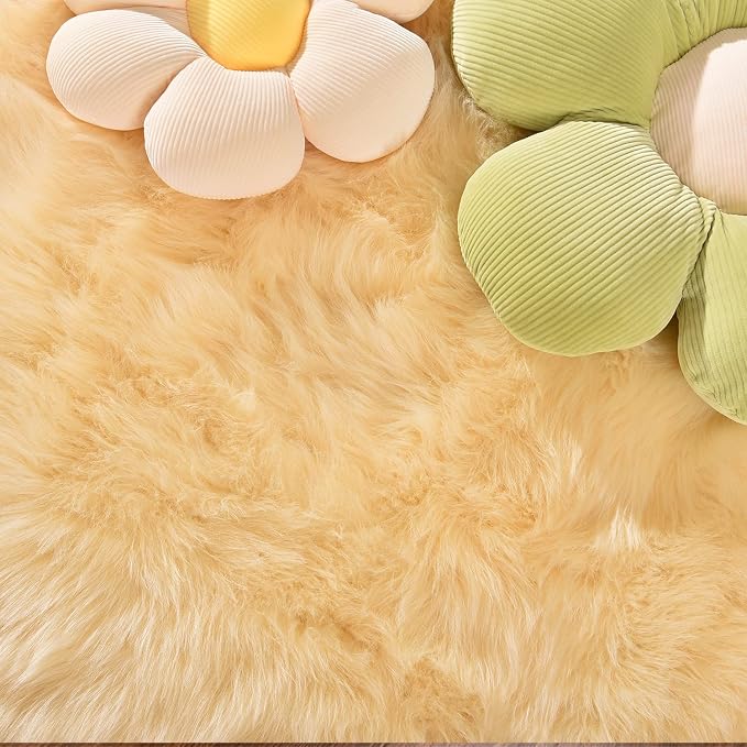 Latepis Yellow Round Rug for Living Room Faux Sheepskin Round Rugs 6ft Circle - Image 5