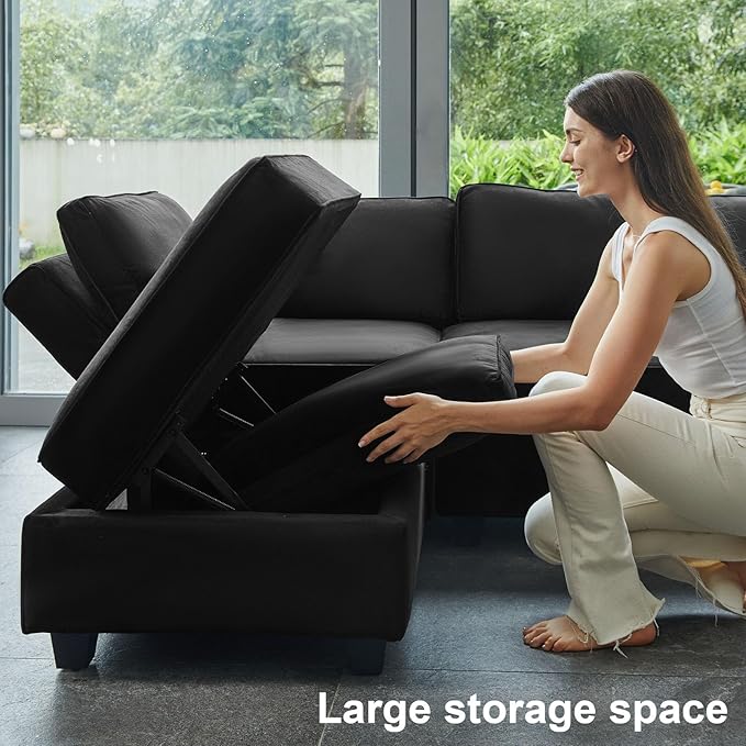 Belffin Modular Sectional Sofa with Storage Chaises Sleeper Couch 8 Seat Sectional Sofa Bed Black