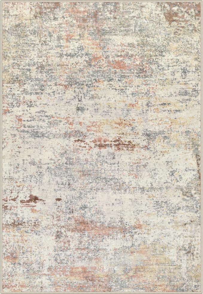 5x7 Area Rug Living Room: Modern Washable Indoor Soft Carpet Taupe | - Image 3